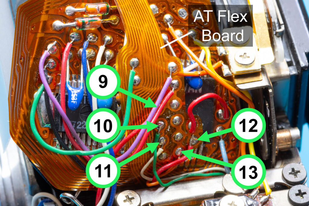 Canon A-1: Removal of mirror box - Desolder five wires from AT flexible board