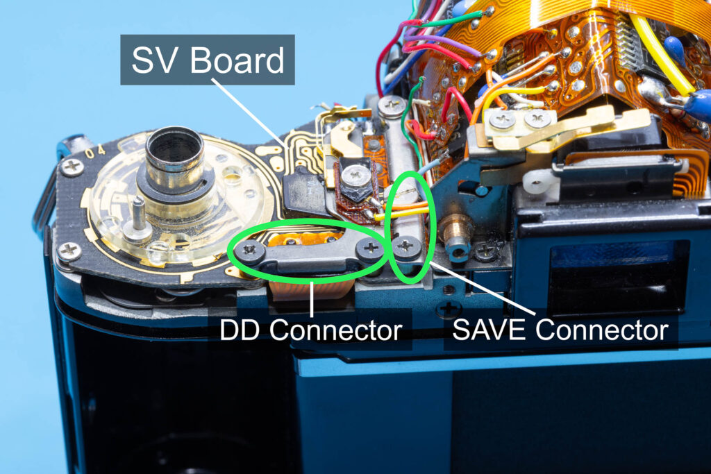 Canon A-1: Removal of mirror box - Two connects on SV circuit board to be opened