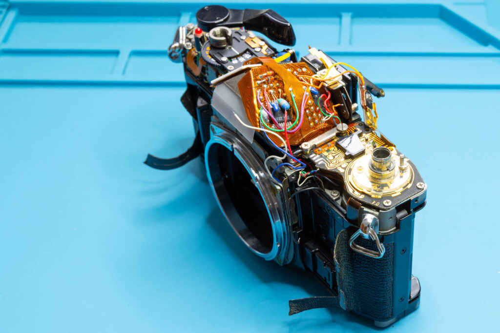 Canon A-1: Camera chassis after installation of ASA brush plate
