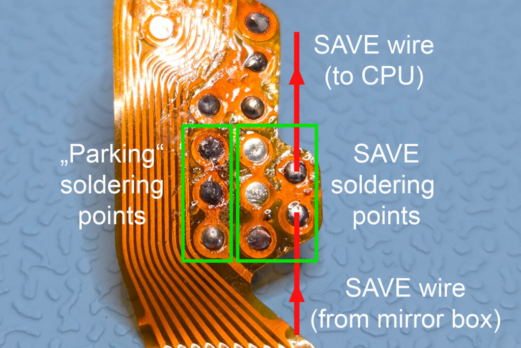 Canon A-1: AT flexible board with soldering point groups relevant for SAVE