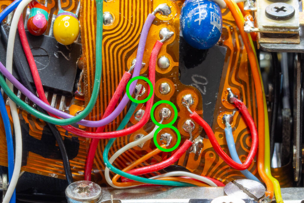 Canon A-1: Solder joints of SAVE adjust wires (version 2)