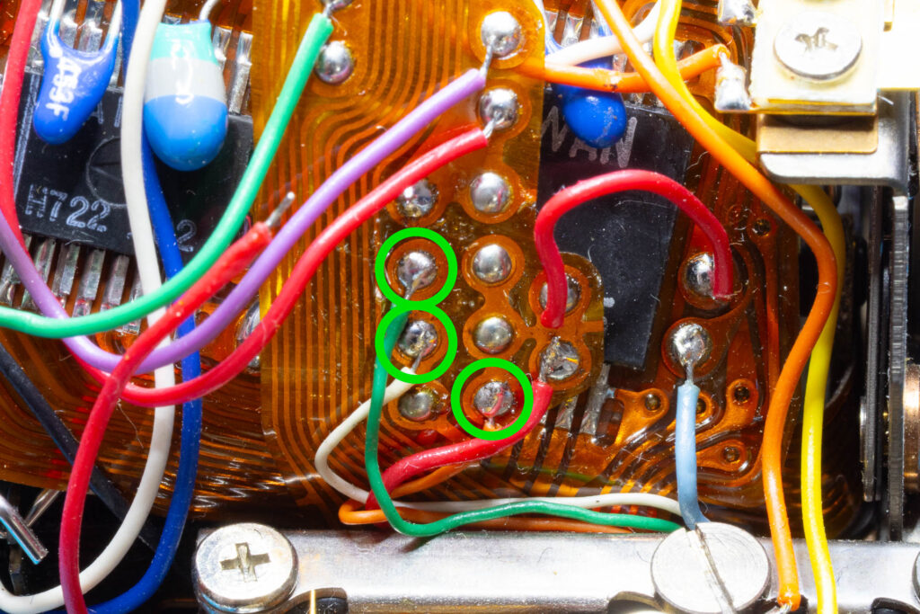 Canon A-1: Solder joints of SAVE adjust wires (version 3)