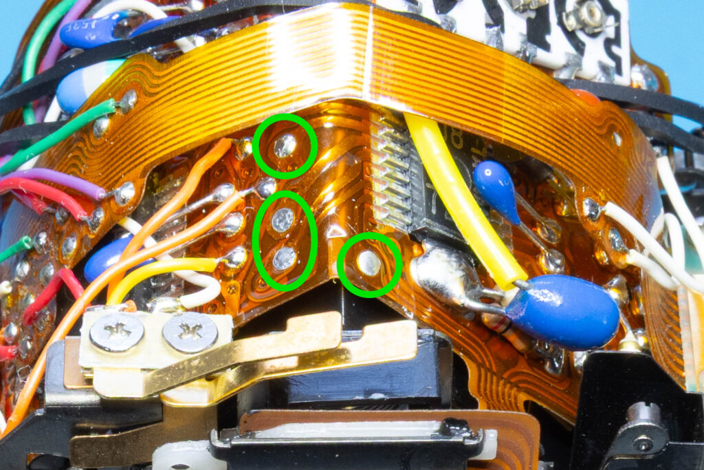 Canon A-1: Some of the test points on the top side of the main flexible board