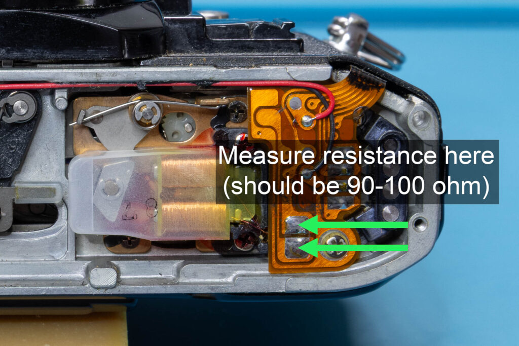 Canon A-1: Measure resistance of release magnet MG2