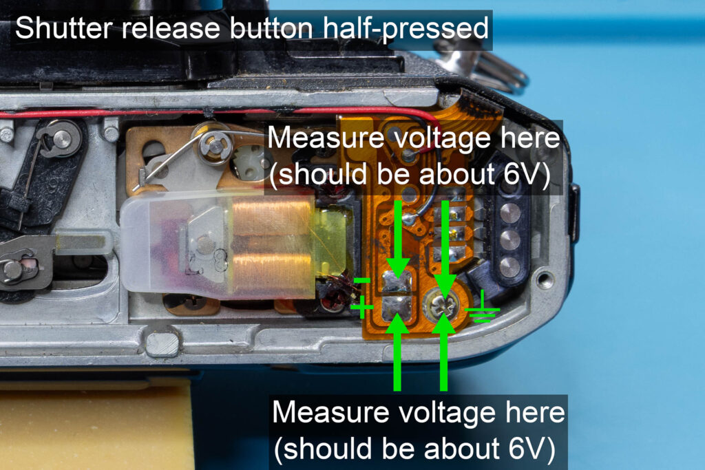 Canon A-1: Check voltages at release magnet MG2