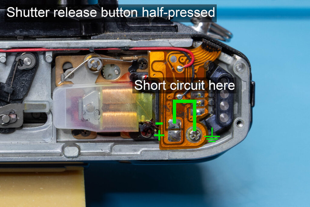 Canon A-1: Release armature of release magnet MG2 by short circuiting