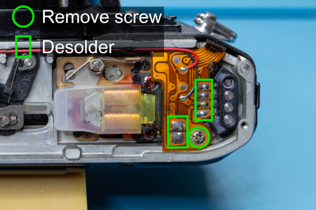 Canon A-1: Preparation to replace capacitor of release magnet MG2