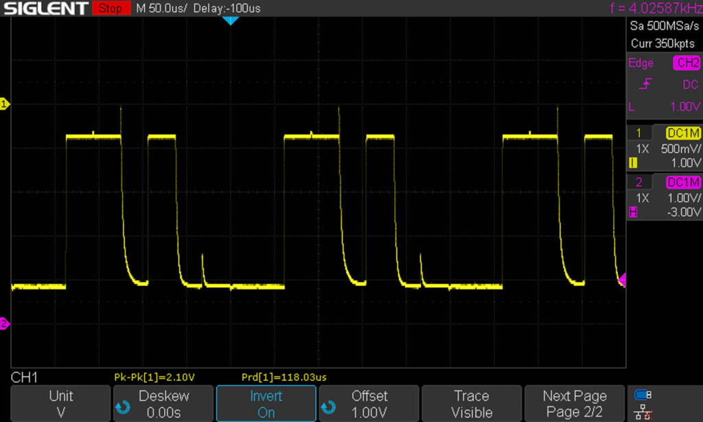 Canon A-1: Oscilloscope measurement of T/A signal (Tv with 1/1000sec)
