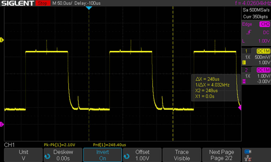 Canon A-1: Oscilloscope measurement of T/A signal (00111100 -> P - program mode)