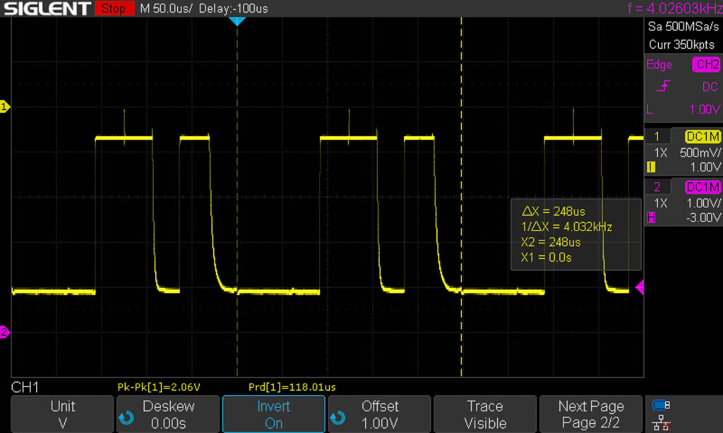 Canon A-1: Oscilloscope measurement of T/A signal (00011010 -> Tv with 1 sec)